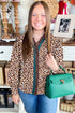Animal Print Ruffle Neck Button Front Long Sleeve Blouse
