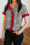 Animal Print Ruffle Trim Button Up Short Sleeve Shirt