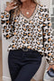 Animal Print Scalloped V Neck Long Sleeve Blouse