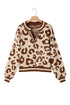 Animal Print Split Neck Ribbed Trim Sweater