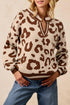 Animal Print Split Neck Ribbed Trim Sweater
