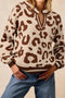 Animal Print Split Neck Ribbed Trim Sweater