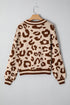 Animal Print Split Neck Ribbed Trim Sweater