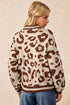 Animal Print Split Neck Ribbed Trim Sweater