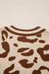 Animal Print Split Neck Ribbed Trim Sweater