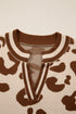 Animal Print Split Neck Ribbed Trim Sweater