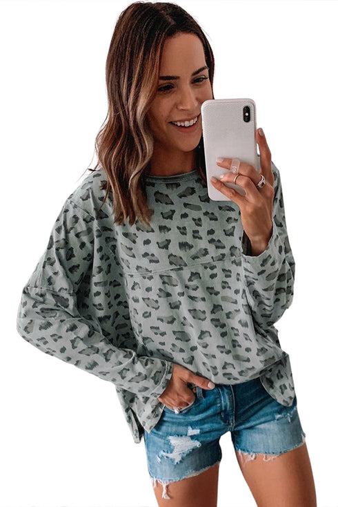 Animal Print Stitching Loose Long Sleeve Top