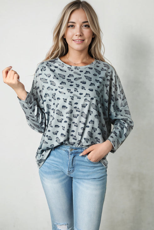 Animal Print Stitching Loose Long Sleeve Top