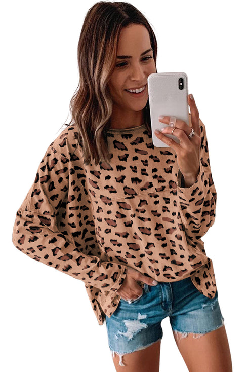 Animal Print Stitching Loose Long Sleeve Top