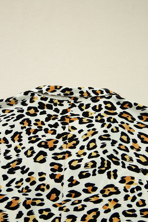 Animal Print Striped Contrast Pocket V Neck Blouse