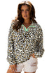 Animal Print Striped Contrast Pocket V Neck Blouse