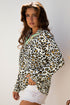 Animal Print Striped Contrast Pocket V Neck Blouse