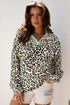Animal Print Striped Contrast Pocket V Neck Blouse