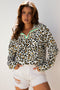 Animal Print Striped Contrast Pocket V Neck Blouse