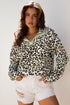 Animal Print Striped Contrast Pocket V Neck Blouse
