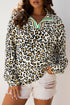 Animal Print Striped Contrast Pocket V Neck Blouse