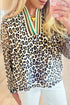 Animal Print Striped Contrast Pocket V Neck Blouse