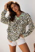 Animal Print Striped Contrast Pocket V Neck Blouse