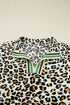 Animal Print Striped Contrast Pocket V Neck Blouse