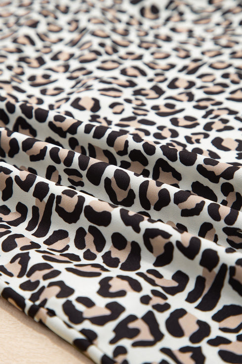 Animal Print Striped Ruffle Sleeve V Neck Blouse