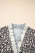 Animal Print Striped Ruffle Sleeve V Neck Blouse