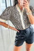 Animal Print Striped Ruffle Sleeve V Neck Blouse