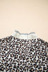 Animal Print Striped Ruffle Sleeve V Neck Blouse