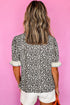 Animal Print Striped Ruffle Sleeve V Neck Blouse