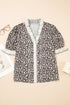 Animal Print Striped Ruffle Sleeve V Neck Blouse
