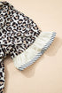 Animal Print Striped Ruffle Sleeve V Neck Blouse