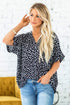 Animal Print V-Neck Rolled Sleeve Tunic Top