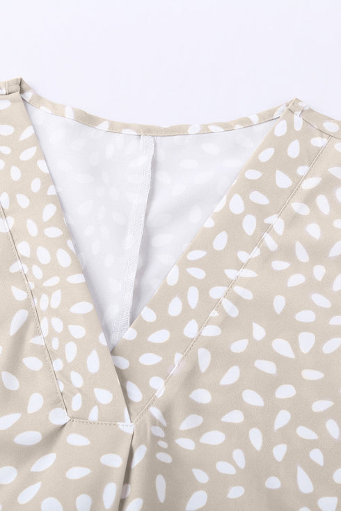 Animal Print V-Neck Rolled Sleeve Tunic Top