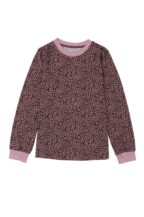 Animal Spotted Print Round Neck Long Sleeve Top