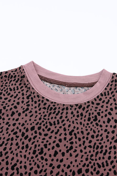 Animal Spotted Print Round Neck Long Sleeve Top