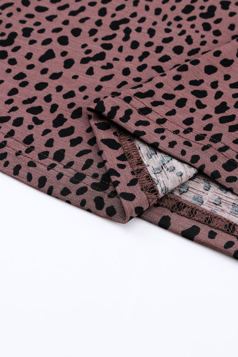 Animal Spotted Print Round Neck Long Sleeve Top