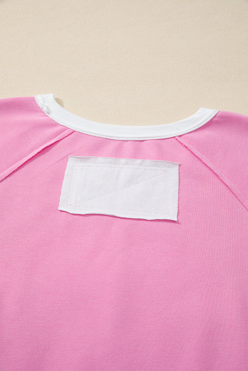 Applique Big Flower Raw Seam Color Block Wide Leg Two Piece Pant Set