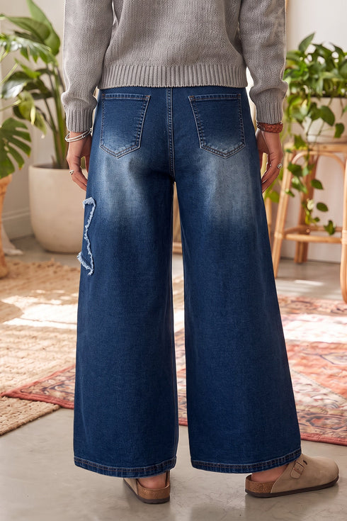 Applique Denim Star Decorated Wide Leg Jeans