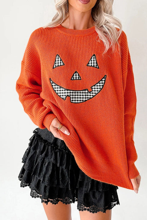 Applique Graphic Drop Shoulder Round Neck Long Sleeve Sweater