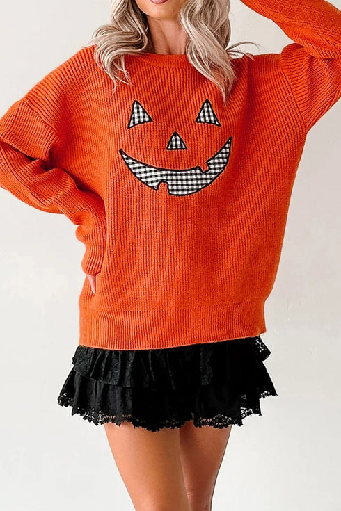 Applique Graphic Drop Shoulder Round Neck Long Sleeve Sweater
