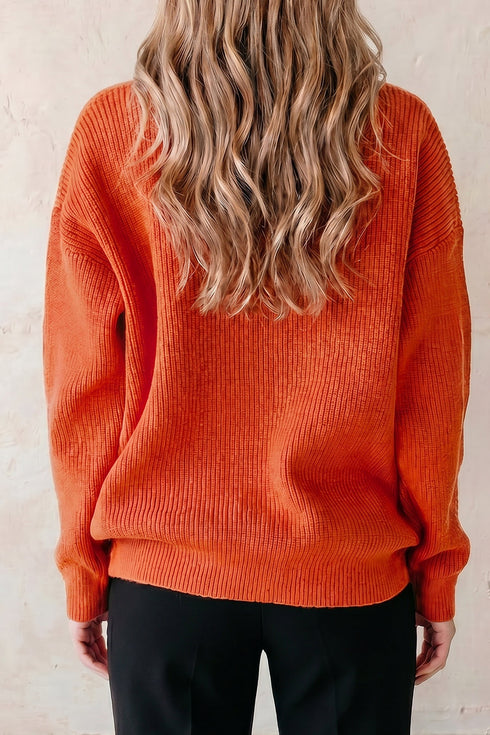 Applique Graphic Drop Shoulder Round Neck Long Sleeve Sweater