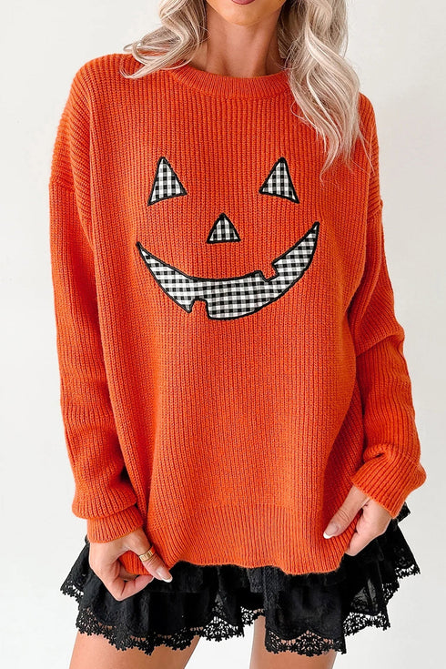 Applique Graphic Drop Shoulder Round Neck Long Sleeve Sweater
