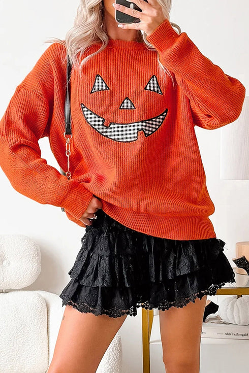 Applique Graphic Drop Shoulder Round Neck Long Sleeve Sweater