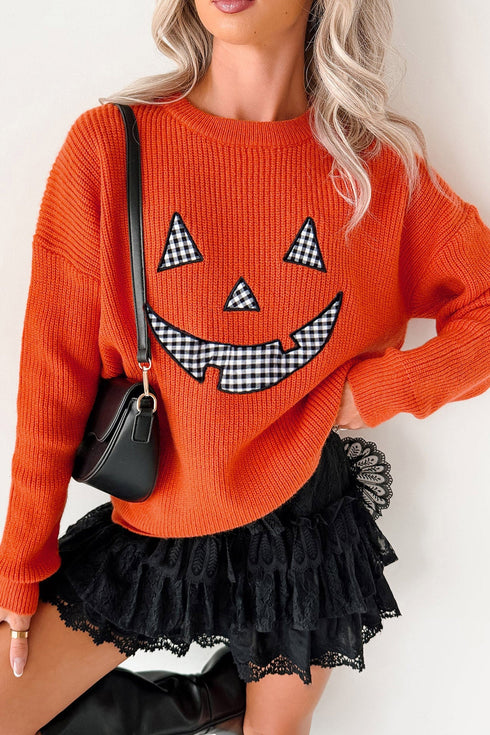 Applique Graphic Drop Shoulder Round Neck Long Sleeve Sweater