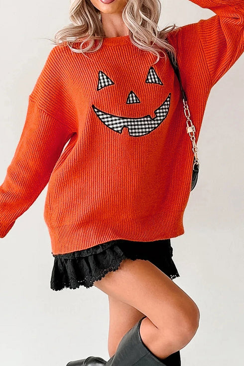 Applique Graphic Drop Shoulder Round Neck Long Sleeve Sweater