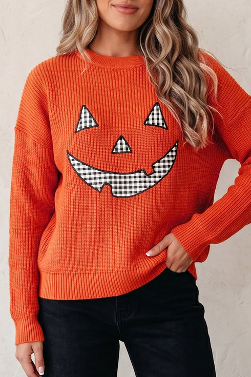 Applique Graphic Drop Shoulder Round Neck Long Sleeve Sweater