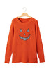Applique Graphic Drop Shoulder Round Neck Long Sleeve Sweater