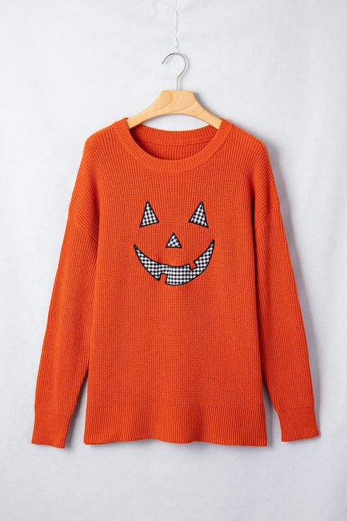 Applique Graphic Drop Shoulder Round Neck Long Sleeve Sweater