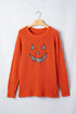 Applique Graphic Drop Shoulder Round Neck Long Sleeve Sweater
