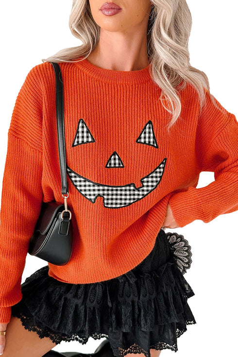 Applique Graphic Drop Shoulder Round Neck Long Sleeve Sweater