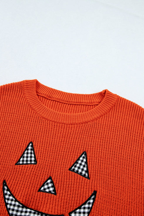 Applique Graphic Drop Shoulder Round Neck Long Sleeve Sweater